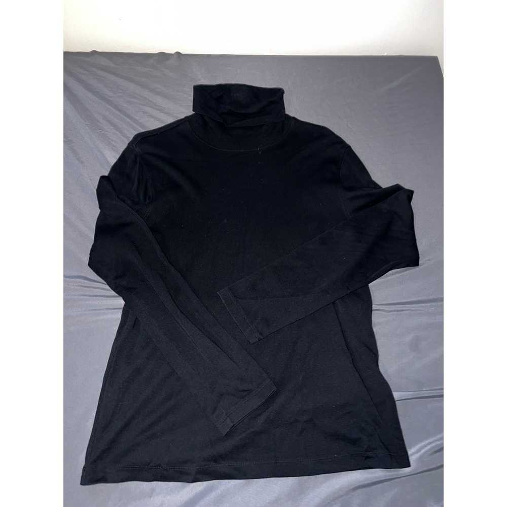 St Johns Bay Womens Large Black Cotton Long Sleeve Turtleneck Top L